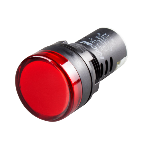 LED Pilot Lamp, 22mm Panel hole, Round head, IP65, Red, 24VAC/DC