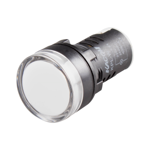 LED Pilot Lamp, 22mm Panel hole, Round head, IP65, White, 12VAC/DC