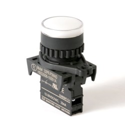 LED Pilot Lamp, 22/25mm Panel hole, Flush head,   12-30VAC/DC, White