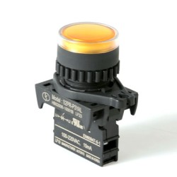 LED Pilot Lamp, 22/25mm Panel hole, Flush head,  100-220VAC/DC, Yellow
