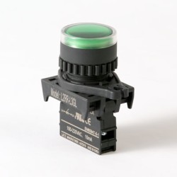 LED Pilot Lamp, 22/25mm Panel hole, Flush head,  110/220VAC/DC, Green