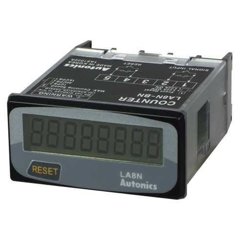 Autonics Counter, Totalizer, 1/32 DIN, 8 digit LCD, 20 CPS, Selectable front reset key, Voltage Input Autonics Counter, Totalizer, 1/32 DIN, 8 digit LCD, 20 CPS, Selectable front reset key, Voltage Input
