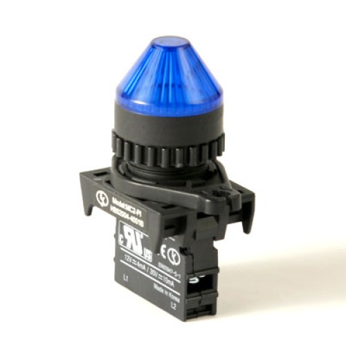 LED Pilot Lamp, 22/25mm Panel hole, Cone head,  100-220VAC/DC, Blue