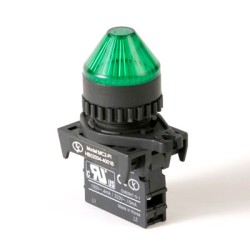 LED Pilot Lamp, 22/25mm Panel hole, Cone head,  110/220VAC/DC, Green