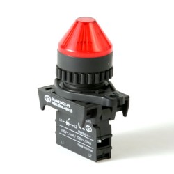 LED Pilot Lamp, 22/25mm Panel hole, Cone head,  110/220VAC/DC, Red
