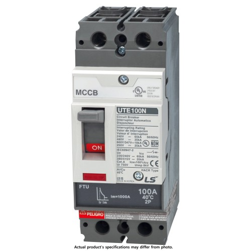 MCCB, Molded Case Circuit Breaker, 2 Pole, 15A, 35kA@480VAC, Fixed thermal/magnetic, Lugs Line Side, UL Listed