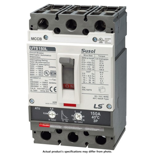 MCCB, Molded Case Circuit Breaker, 3 Pole, 60A, 100kA@480VAC, Adjustable Thermal/Fixed Magnetic, Lugs Line/Load Side, UL Listed