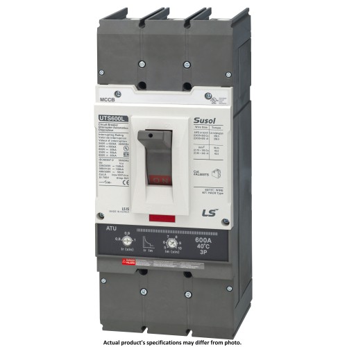 MCCB, Molded Case Circuit Breaker, 3 Pole, 500A, 100kA@480VAC, Adjustable Thermal/Fixed Magnetic, Lugs Line/Load Side, UL Listed