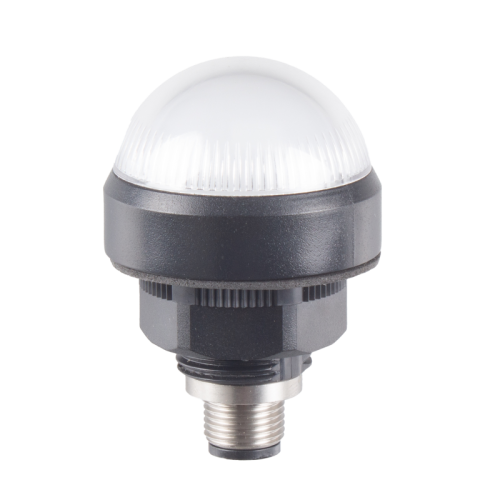 40mm Dome LED White indicator, 24VDC, Direct mount w/20mm nut, M12 connector