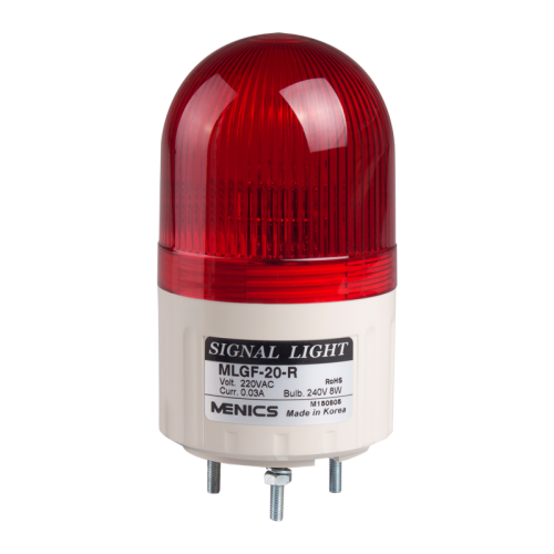 Beacon steady & flashing light, 66mm red lens, Stud mount, Incandescent bulb, 12V AC/DC 8W