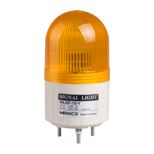 Beacon steady & flashing light, 66mm yellow lens, Stud mount, Incandescent bulb, 12V AC/DC 8W
