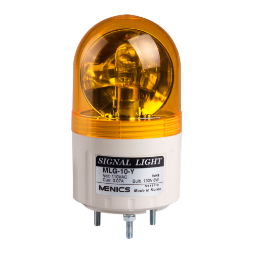 Beacon rotating light, 66mm yellow lens, Stud mount, Incandescent bulb, 24V AC/DC 8W