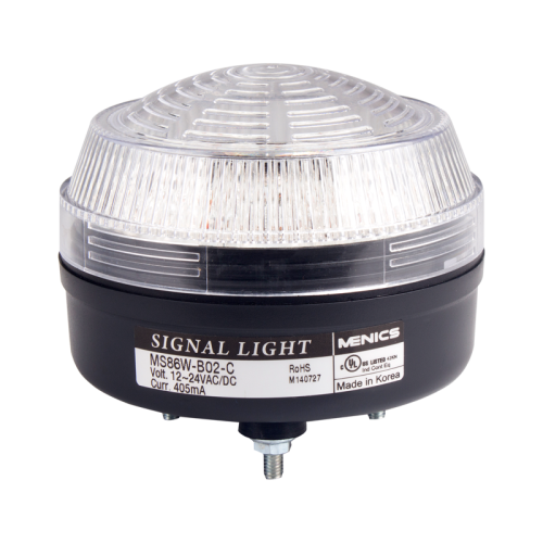 Signal Light, 86mm, LED, Stud Mount, Clear Lens, Steady+Flashing+Rotating, 12-24 Volt AC/DC Signal Light, 86mm, LED, Stud Mount, Clear Lens, Steady+Flashing+Rotating, 12-24 Volt AC/DC