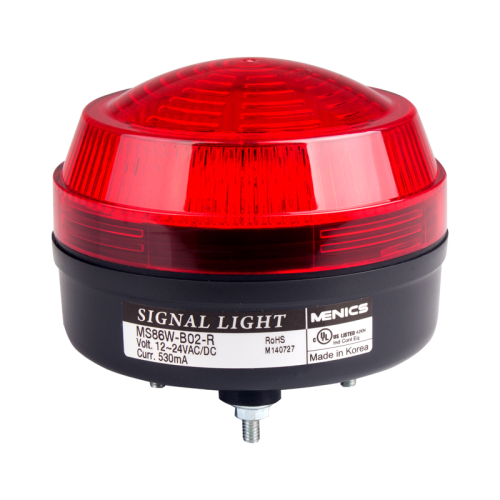 Signal Light, 86mm, LED, Stud Mount, Red Lens, Steady+Flashing+Rotating, 12-24 Volt AC/DC
