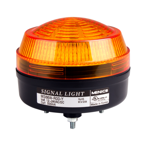 Signal Light, 86mm, LED, Stud Mount, Yellow Lens, Steady+Flashing+Rotating, 12-24 Volt AC/DC