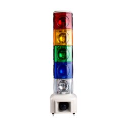 Rotating tower light, 140mm red/yellow/green/blue color 5 stack, 100dB & 3 audible alarm, Stud mount, Terminal connector, 110V AC Rotating tower light, 140mm red/yellow/green/blue color 5 stack, 100dB & 3 audible alarm, Stud mount, Terminal connector, 110V AC