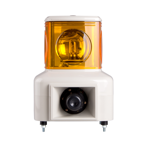 Rotating tower light, 140mm yellow color 1 stack, 100dB & 3 audible alarms, Stud mount, Terminal connector, 24V DC
