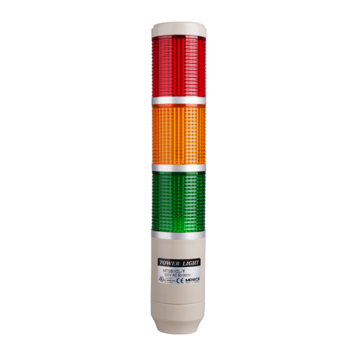 Stack tower light, 56mm Red/yellow/green color 3 stack, Steady, Pole mounting beige body, 25" prewired, Incandescent, 24V AC/DC 10W