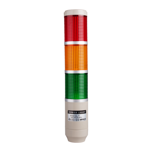 Stack tower light, 56mm Red/yellow/green color 3 stack, Steady/flash, Pole mounting beige body, 25" prewired, Incandescent, 24V AC/DC 10W