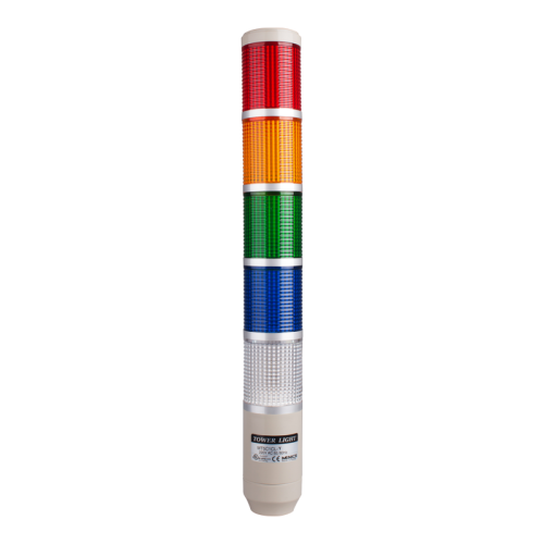 Stack tower light, 56mm Red/yellow/green/blue/clear color 5 stack, Steady/flash, Pole mounting beige body, 25" prewired, Incandescent, 220V AC10W