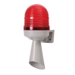 Warning Light, 86mm, Ivory Standard Body, LED, Wall Mounting, Red Lens, Steady/Flashing/Rotating, 3 sirens, 12-24VDC