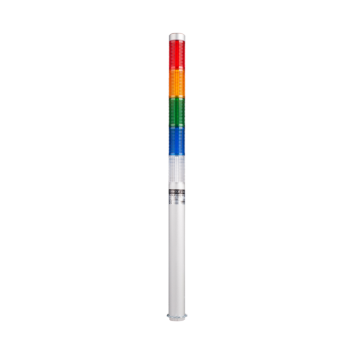 LED stack tower light, 25mm red/yellowgreen/blue/clear color 5 stack, Steady/flash, Direct mounting 200mm long aulminum body, 25" prewired, 24V AC/DC