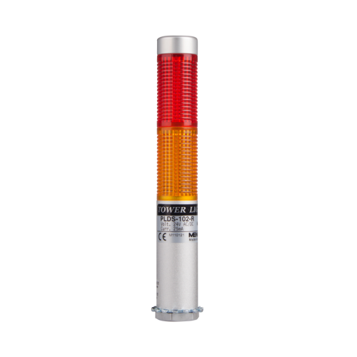 LED stack tower light, 25mm red/yellow color 2 stack, Steady, Direct mounting 65mm long aulminum body, 25" prewired, 24V AC/DC LED stack tower light, 25mm red/yellow color 2 stack, Steady, Direct mounting 65mm long aulminum body, 25" prewired, 24V AC/DC