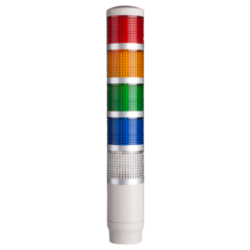 Tower Light, 45mm LED 5 Stack, Steady, 12VAC/VDC, Yellow, Green, Blue, Clear Lens