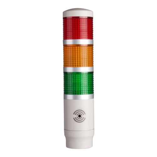 Tower Light, 45mm LED 3 Stack, Steady and flashing, 24VAC/VDC, Red, Yellow and Green Lens with built-in buzzer