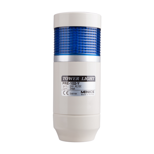 LED stack tower light, 56mm blue color 1 stack modular, Steady/flash, Pole mounting beige body, 25" prewired, 12V AC/DC