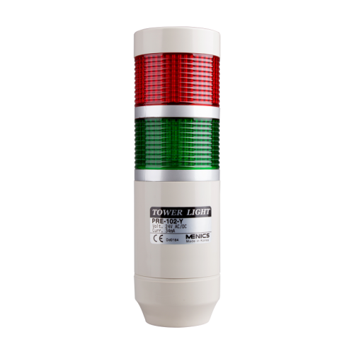 LED stack tower light, 56mm red/green color 2 stack modular, Steady/flash, Pole mounting beige body, 25" prewired, 220V AC