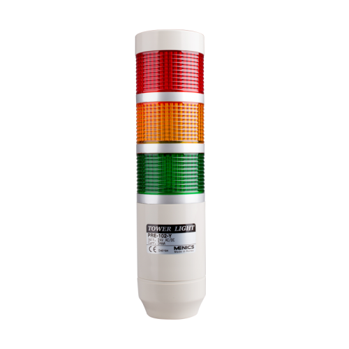 LED stack tower light, 56mm red/yellow/green color 3 stack modular, Steady/flash, Pole mounting beige body, 25" prewired, 12V AC/DC