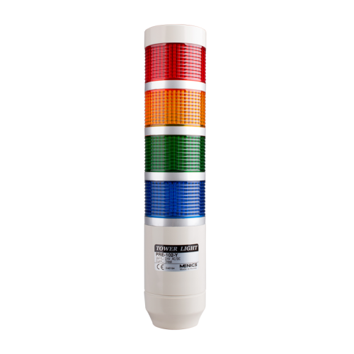 LED stack tower light, 56mm red/yellow/green/blue color 4 stack modular, Steady, Pole mounting beige body, 25" prewired, 24V AC/DC