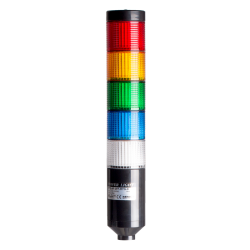 LED stack tower light, 56mm red/yellow/green/blue/clear color 5 stack modular, Steady, Pole mounting black body, 25" prewired, 24 VAC/DC LED stack tower light, 56mm red/yellow/green/blue/clear color 5 stack modular, Steady, Pole mounting black body, 25" prewired, 24 VAC/DC