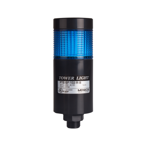 LED stack tower light, 56mm blue color 1 stack modular, Steady, Direct mounting black body, 25" prewired, 24V AC/DC