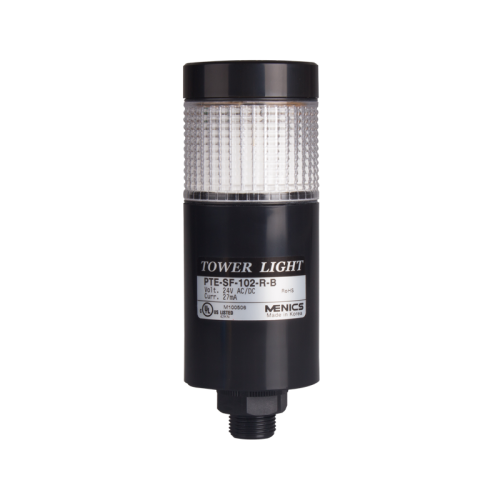 LED stack tower light, 56mm clear color 1 stack modular, Steady, Direct mounting black body, 25" prewired, 24V AC/DC