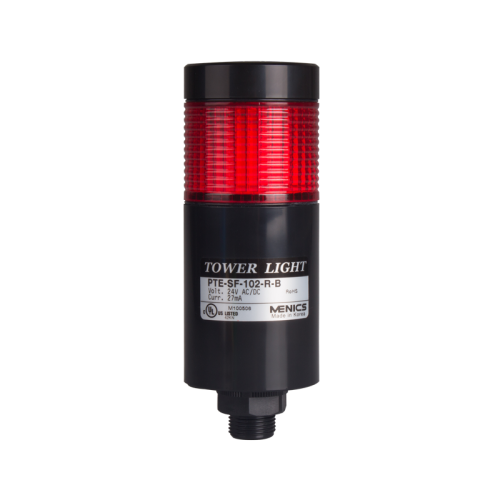 LED stack tower light, 56mm red color 1 stack modular, Steady, Direct mounting black body, Terminal connector 90-240V AC