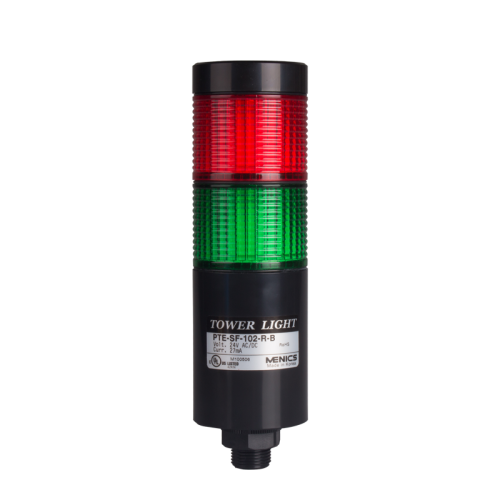 LED stack tower light, 56mm red/green color 2 stack modular, Steady/flash, Direct mounting black body, Terminal connector 24V AC/DC