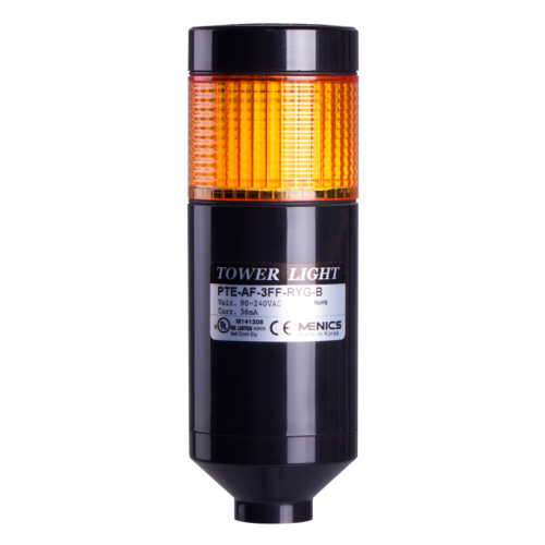 LED stack tower light, 56mm yellow color 1 stack modular, Steady, Pole mounting black body, 25" prewired, 24 VAC/DC