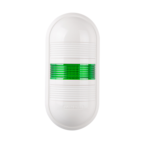Wall mount LED signal light, Green color 1 stack, Steady/80dB alarm, 90-240V AC, IP65