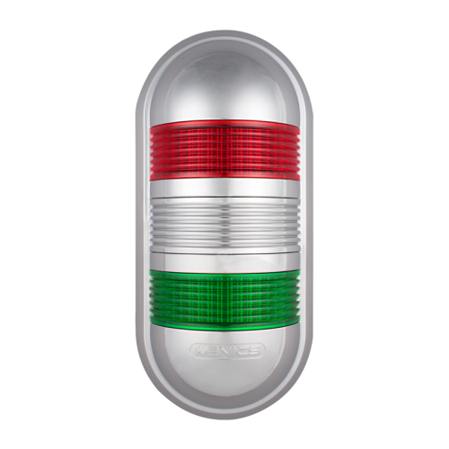 Wall mount LED signal light, Red/green color 2 stack, Steady, 90-240V AC, IP65, Chrome plated cover
