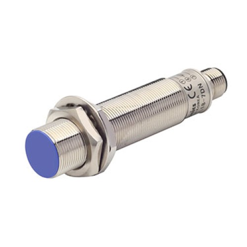 Sensor, Inductive Prox, 18mm Round Long, Connector type, Shielded, 7mm Sensing, NPN, NO, 3 Wire, 12 - 24 VDC