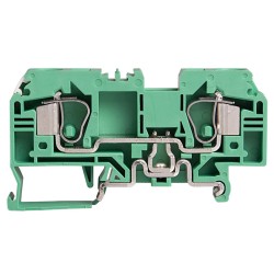 Ground Terminal block, spring clamp, 2 poles, L74.5xH40xW8mm, AWG 10-24, 8KV/3, Green/Yellow color, 10pcs bundle