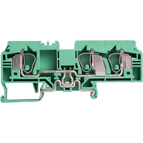 Ground Terminal block, spring clamp, 3 poles, L93xH40xW8mm, AWG 10-24, 8KV/3, Green/Yellow color, 10pcs bundle