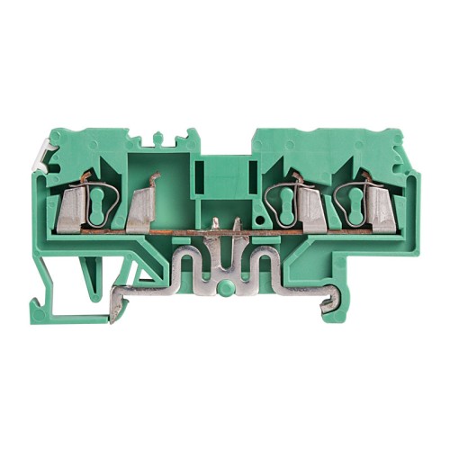 Ground Terminal block, spring clamp, 3 poles, L64xH35.5xW5mm, AWG 12-28, 8KV/3, Green/Yellow color, 10pcs bundle