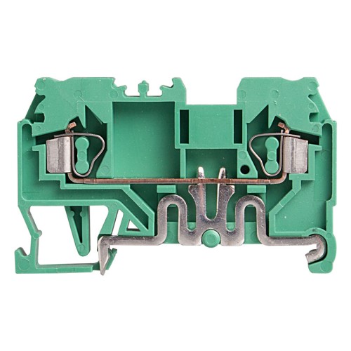 Ground Terminal block, spring clamp, 2 poles, L53xH35.5xW5mm, AWG 12-28, 8KV/3, Green/Yellow color, 10pcs bundle
