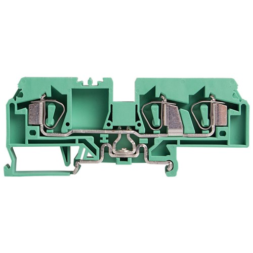 Ground Terminal block, spring clamp, 3 poles, L73.5xH36.5xW6mm, AWG 12-28, 8KV/3, Green/Yellow color, 10pcs bundle
