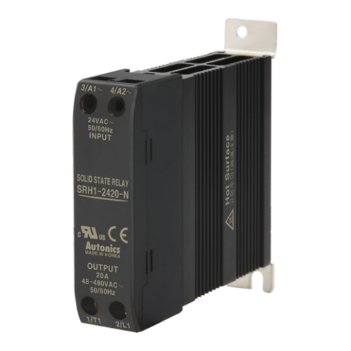 Solid state relay, Slim heatsink, Single phase, Input 24VAC, Load 48-480VAC, 20A, Zero cross (Old# SRH1-2420)