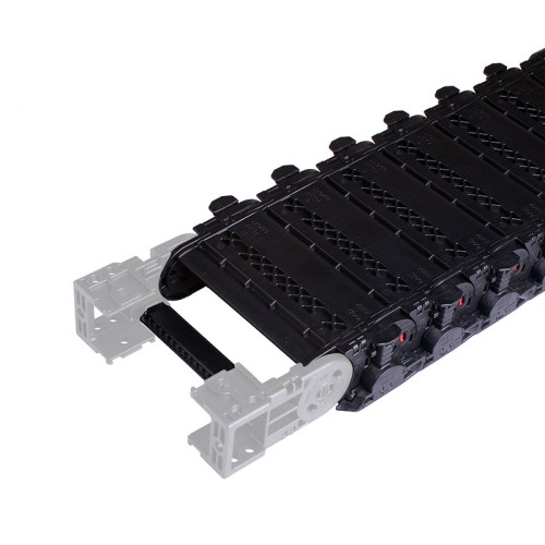 Cable carrier, Roller sliding Enclosed type, 120mm per link, W200 x H76mm inner room, 250 Bending radius, Both hinge open lids