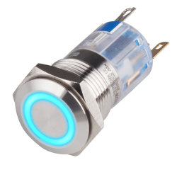 16mm Metal body Push Button, 110/220VAC, LED Illuminated, Maintained, IP65, 1A, DPDT, Blue